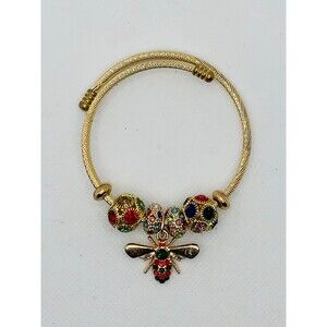Multi Color Crystal Black & Red Bee Charm Adjustable Bracelet